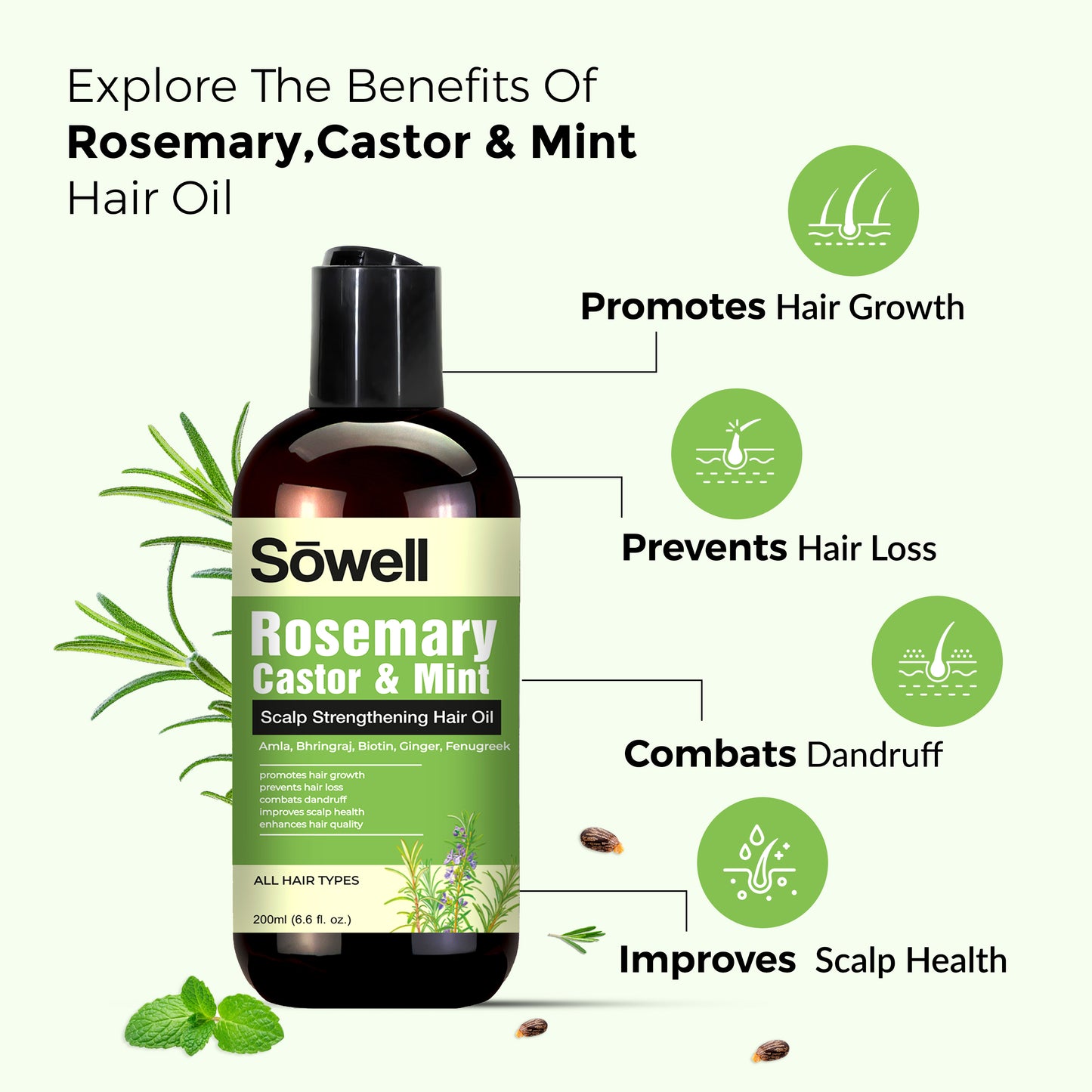 Rosemary Castor Mint Hair Oil 200ml