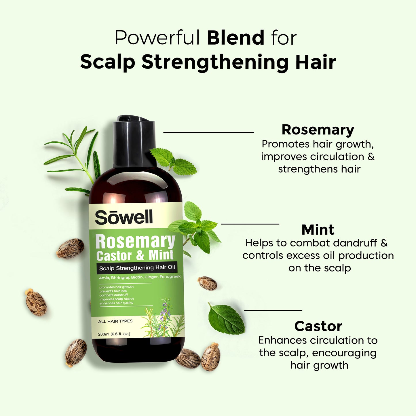 Rosemary Castor Mint Hair Oil 200ml