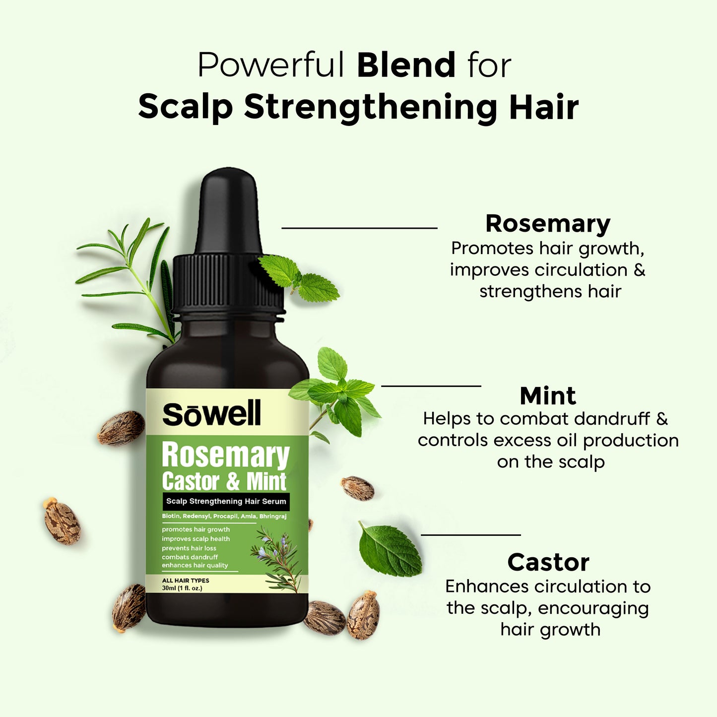 Rosemary Castor Mint Scalp Strengthening Hair Serum 30ml